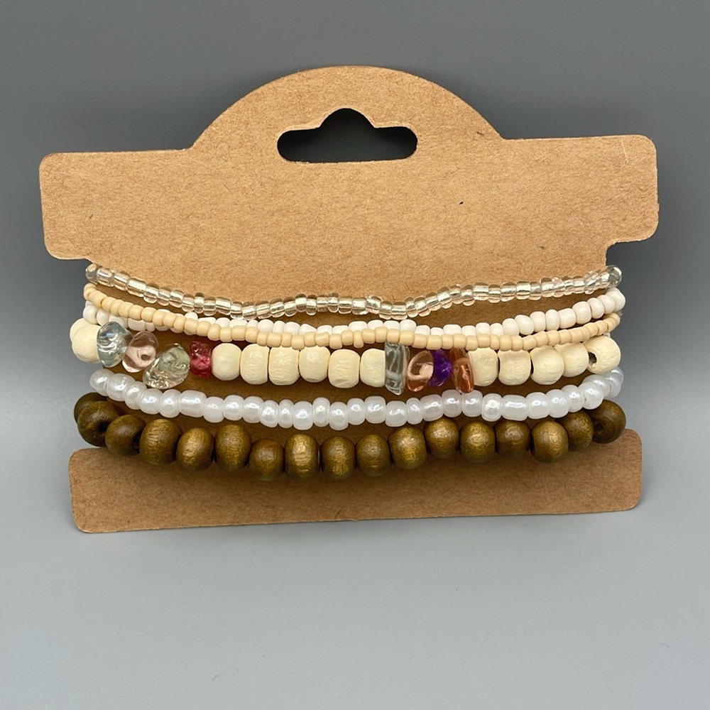 Fashion Jewelry Cream and Brown Layered Bracelet Set - Picture 2 of 6